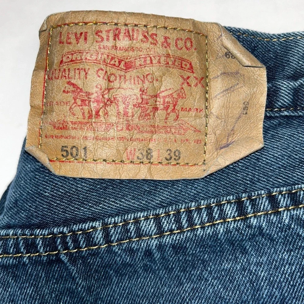 Levi's 501 Denim Shorts Size 38 Mens Dark Wash Blue Button Fly Straight Fit